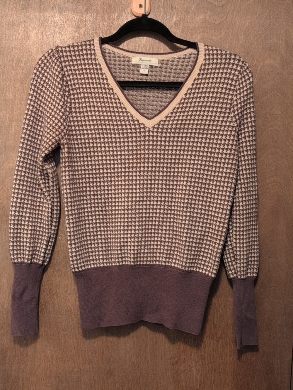 Faconnable Silk & Cotton Houndstooth V-Neck Sweater Brown and Cream Size Small